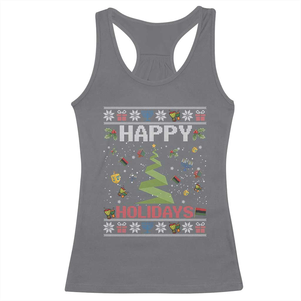 Happy Holidays For All Christmas Hanukkah Kwanzaa Gift Racerback Tank Top TS12 Charcoal Print Your Wear