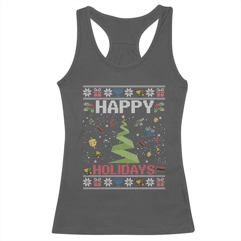 Happy Holidays For All Christmas Hanukkah Kwanzaa Gift Racerback Tank Top TS12 Dark Heather Print Your Wear