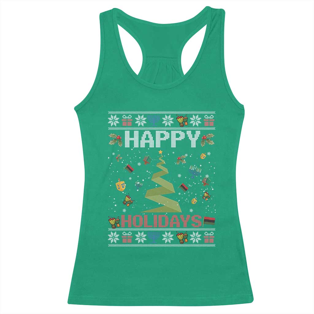 Happy Holidays For All Christmas Hanukkah Kwanzaa Gift Racerback Tank Top TS12 Irish Green Print Your Wear