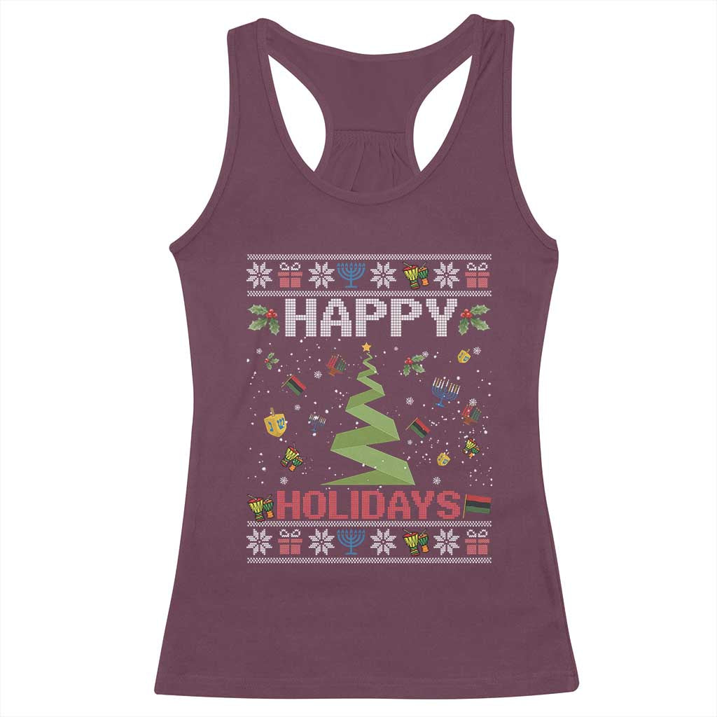 Happy Holidays For All Christmas Hanukkah Kwanzaa Gift Racerback Tank Top TS12 Maroon Print Your Wear