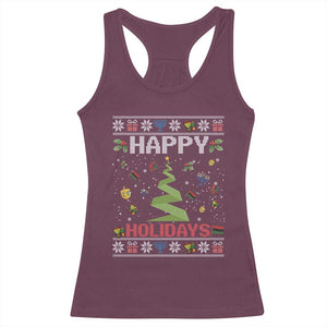 Happy Holidays For All Christmas Hanukkah Kwanzaa Gift Racerback Tank Top TS12 Maroon Print Your Wear
