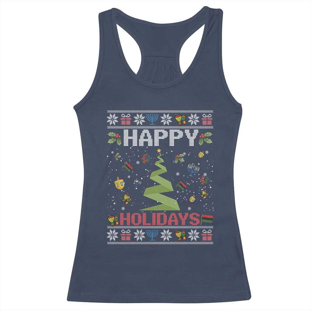Happy Holidays For All Christmas Hanukkah Kwanzaa Gift Racerback Tank Top TS12 Navy Print Your Wear