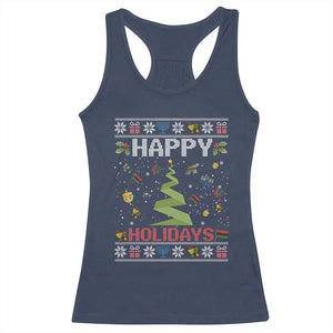 Happy Holidays For All Christmas Hanukkah Kwanzaa Gift Racerback Tank Top TS12 Navy Print Your Wear