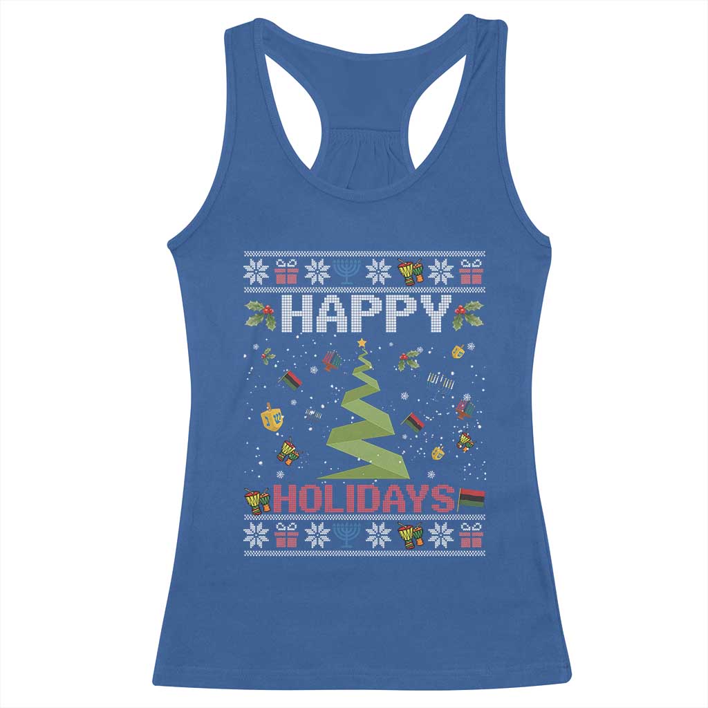 Happy Holidays For All Christmas Hanukkah Kwanzaa Gift Racerback Tank Top TS12 Royal Blue Print Your Wear