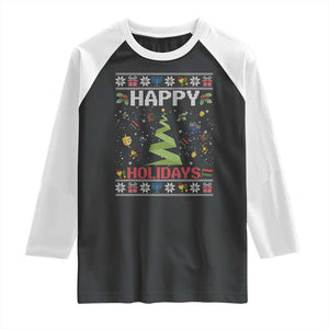 Happy Holidays For All Christmas Hanukkah Kwanzaa Gift Raglan Shirt TS12 Black White Print Your Wear
