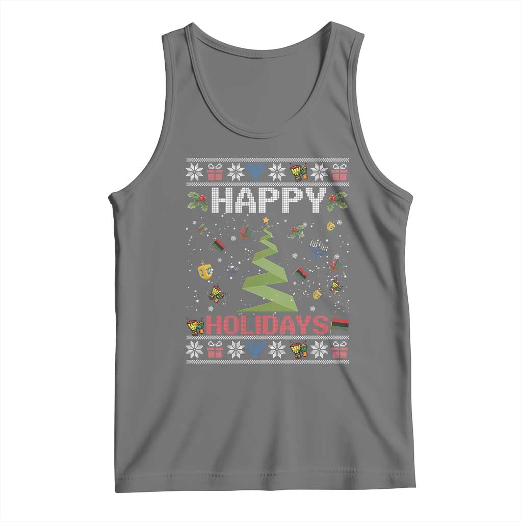 Happy Holidays For All Christmas Hanukkah Kwanzaa Gift Tank Top TS12 Black Heather Print Your Wear