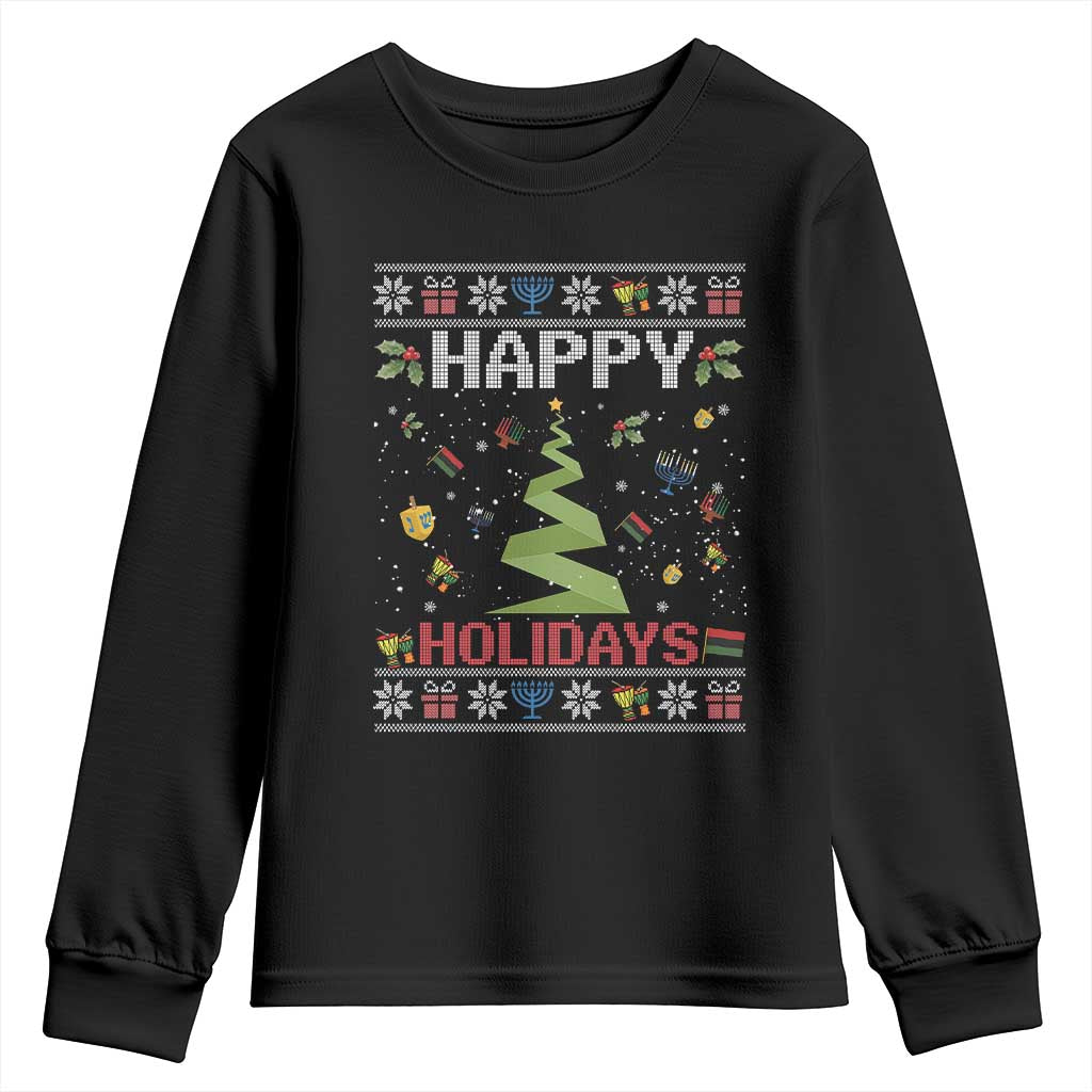 Happy Holidays For All Christmas Hanukkah Kwanzaa Gift Youth Sweatshirt TS12 Black Print Your Wear