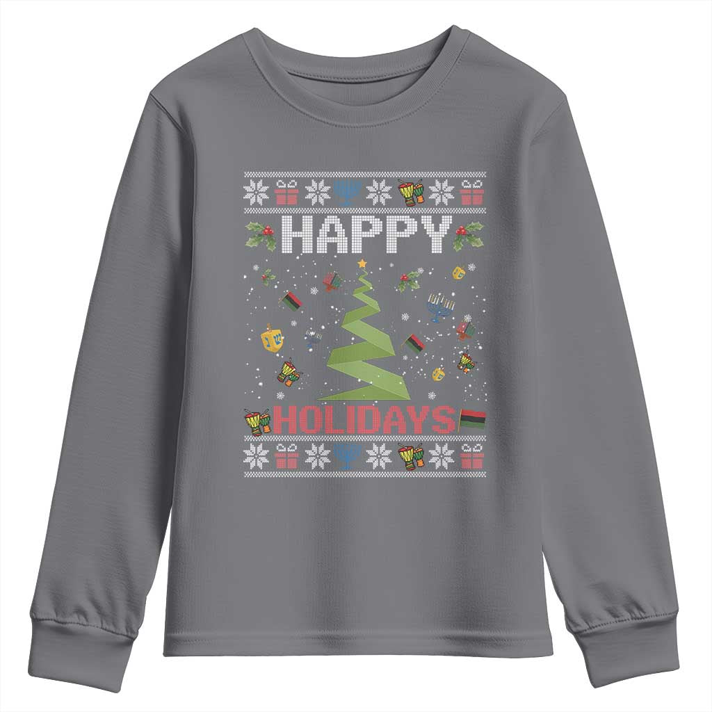 Happy Holidays For All Christmas Hanukkah Kwanzaa Gift Youth Sweatshirt TS12 Charcoal Print Your Wear