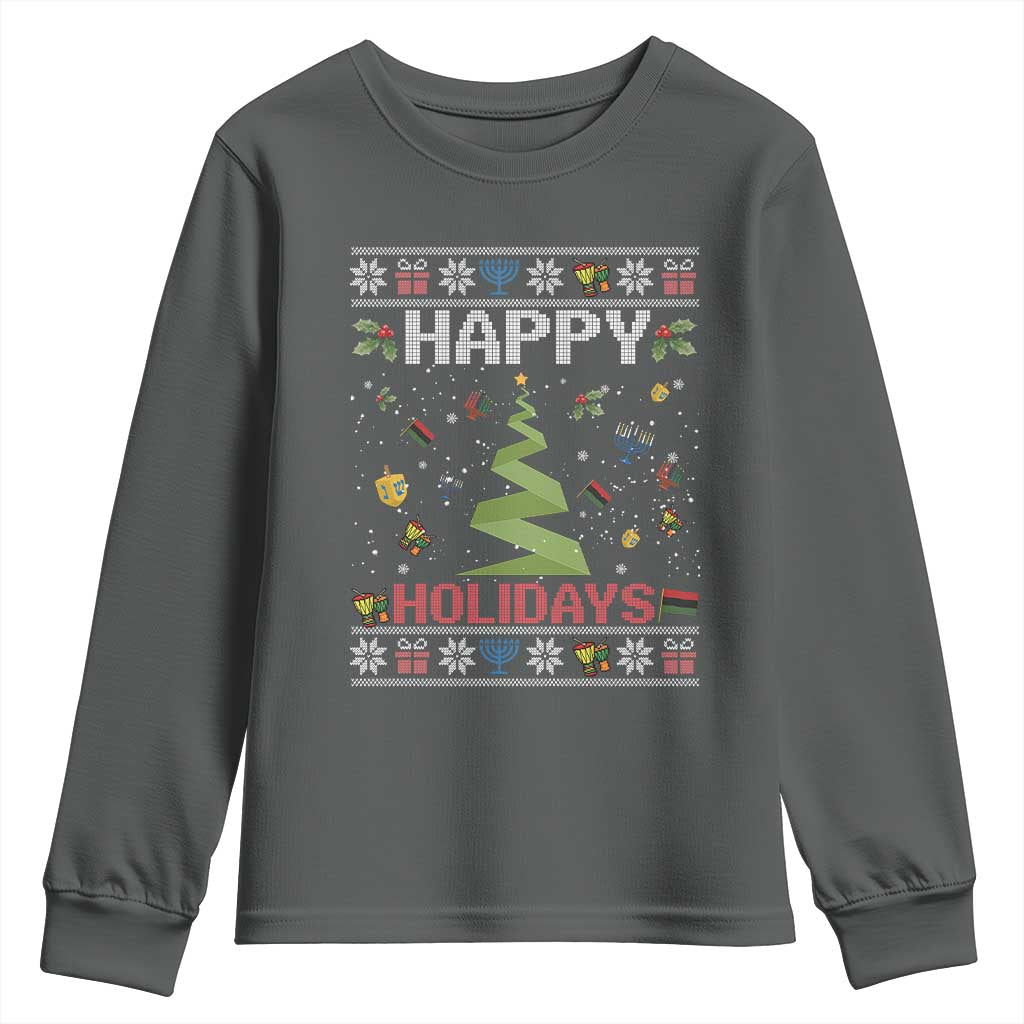 Happy Holidays For All Christmas Hanukkah Kwanzaa Gift Youth Sweatshirt TS12 Dark Heather Print Your Wear