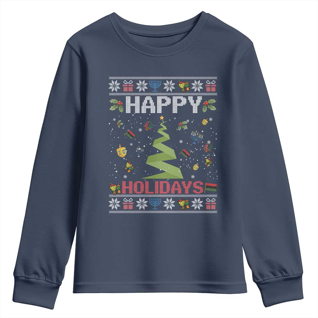 Happy Holidays For All Christmas Hanukkah Kwanzaa Gift Youth Sweatshirt TS12 Navy Print Your Wear
