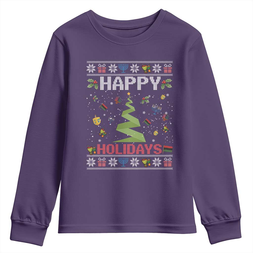 Happy Holidays For All Christmas Hanukkah Kwanzaa Gift Youth Sweatshirt TS12 Purple Print Your Wear