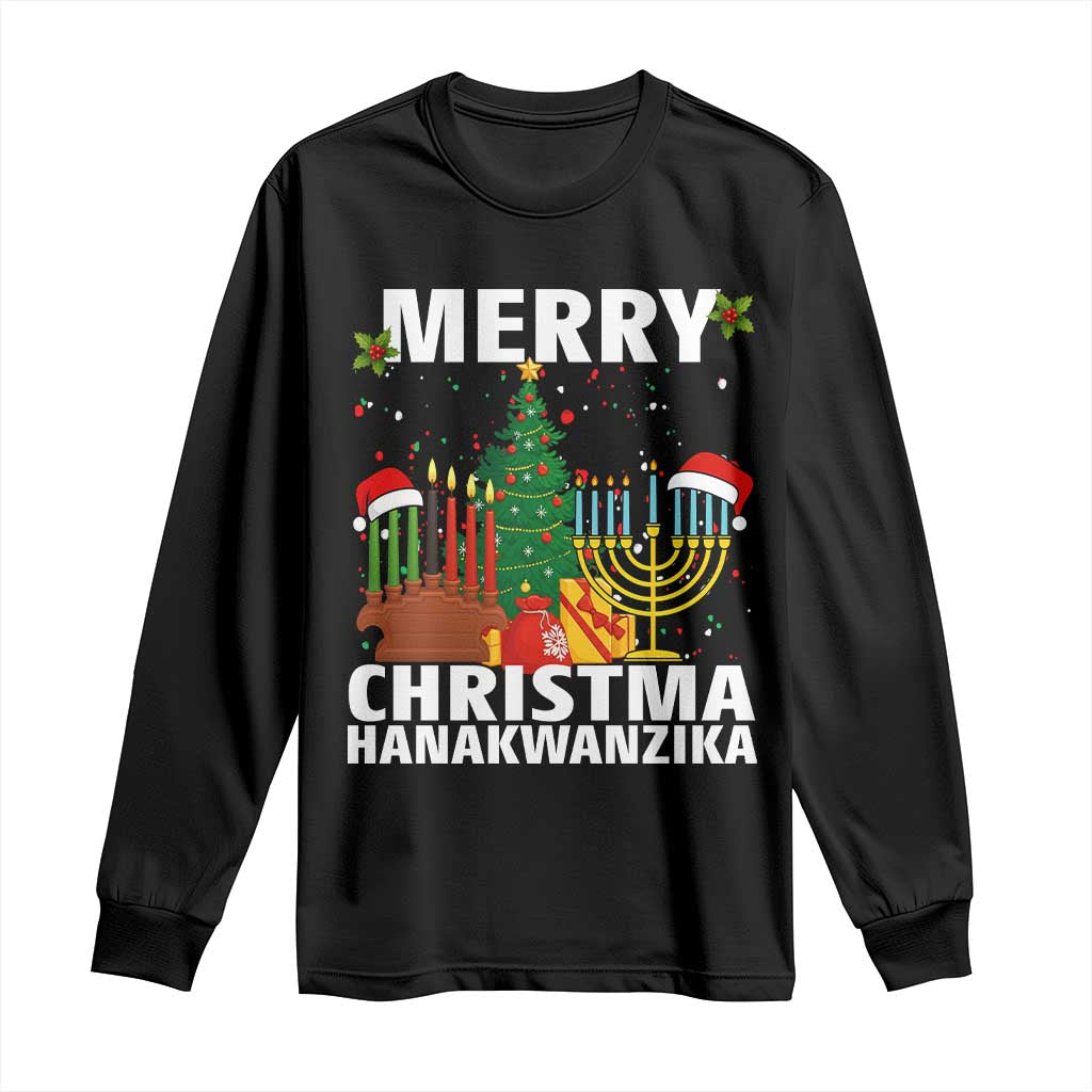 Merry Christmahanakwanzika Long Sleeve Shirt Christmas Hanukkah Kwanzaa Celebration Gift TS12 Black Print Your Wear