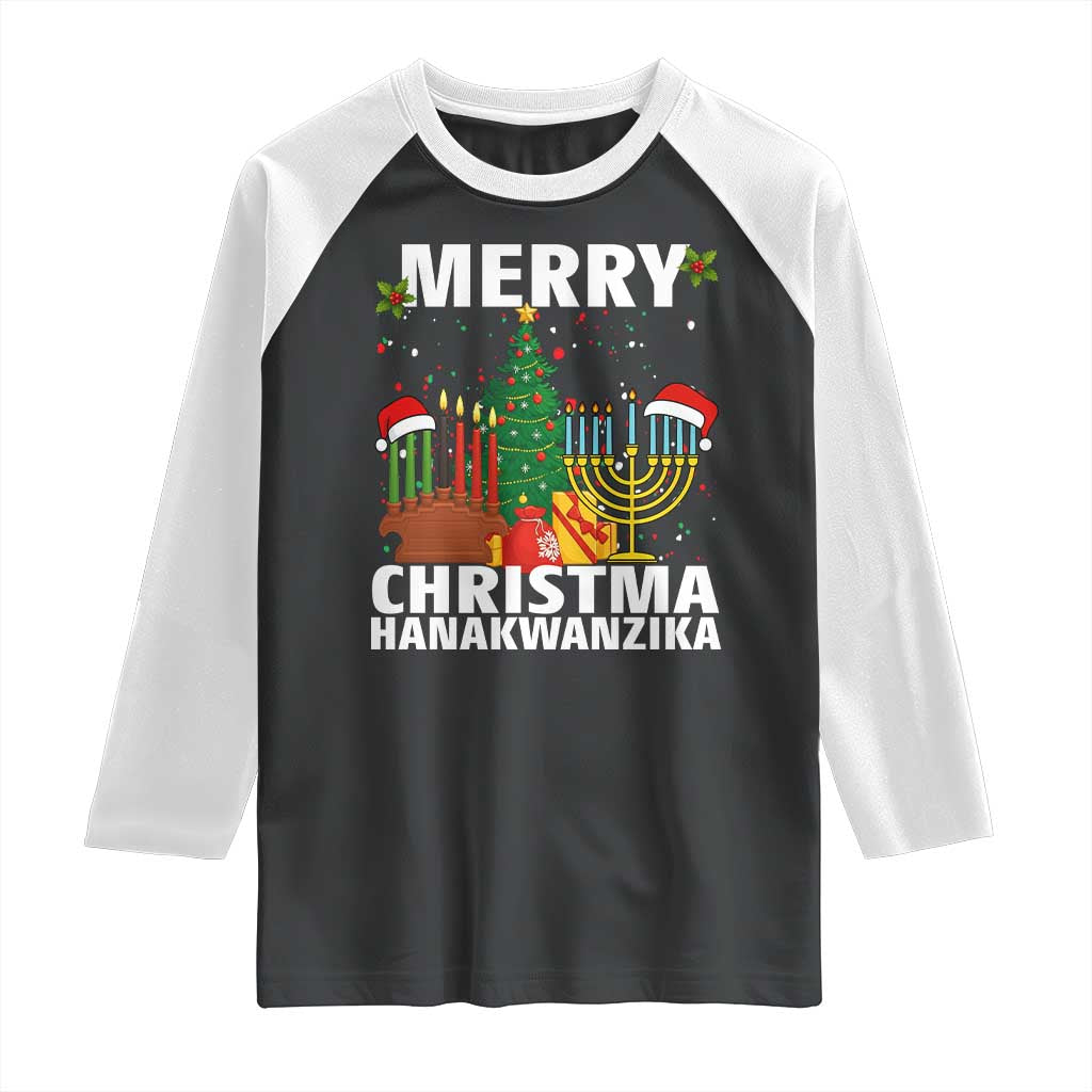 Merry Christmahanakwanzika Raglan Shirt Christmas Hanukkah Kwanzaa Celebration Gift TS12 Black White Print Your Wear