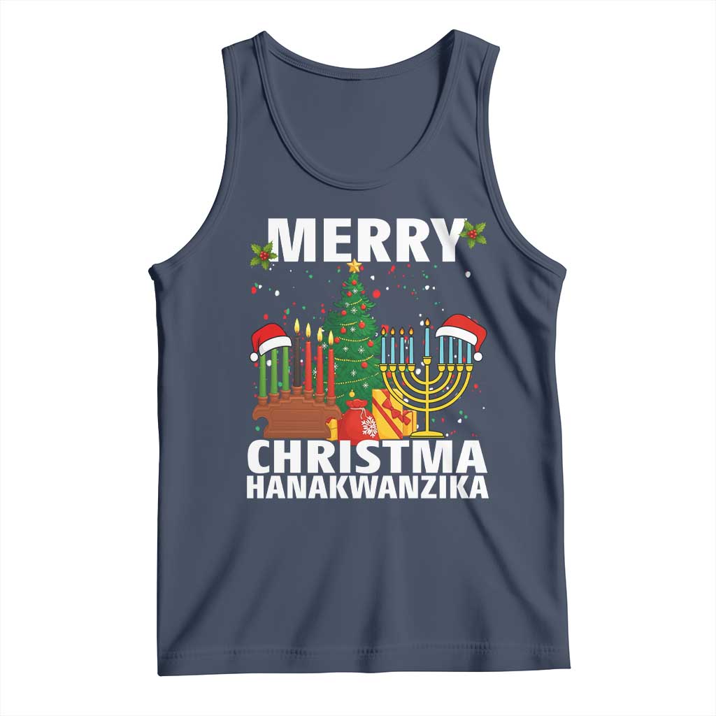 Merry Christmahanakwanzika Tank Top Christmas Hanukkah Kwanzaa Celebration Gift TS12 Navy Print Your Wear