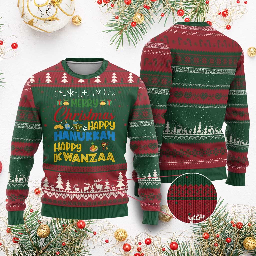 Celebrate All Holidays Merry Xmas Hanukkah Kwanzaa Gift Ugly Christmas Sweater TS12 Red Green Print Your Wear