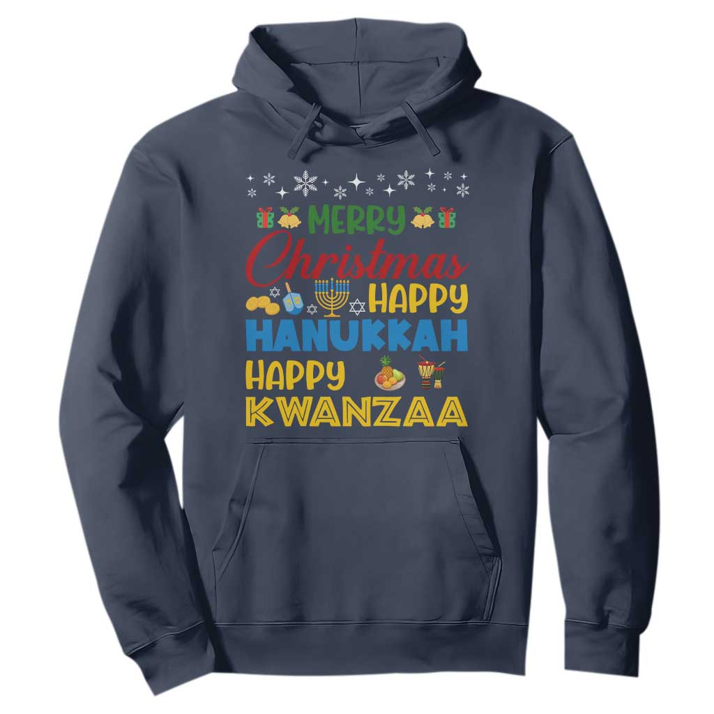 Celebrate All Holidays Merry Christmas Hanukkah Kwanzaa Gift Hoodie TS12 Navy Print Your Wear