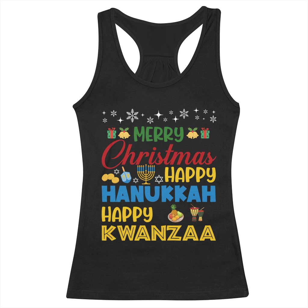 Celebrate All Holidays Merry Christmas Hanukkah Kwanzaa Gift Racerback Tank Top TS12 Black Print Your Wear
