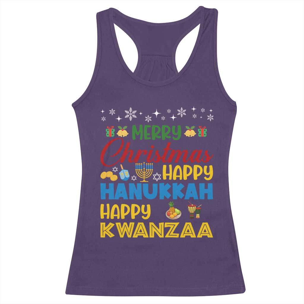 Celebrate All Holidays Merry Christmas Hanukkah Kwanzaa Gift Racerback Tank Top TS12 Purple Print Your Wear