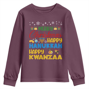 Celebrate All Holidays Merry Christmas Hanukkah Kwanzaa Gift Youth Sweatshirt TS12 Maroon Print Your Wear