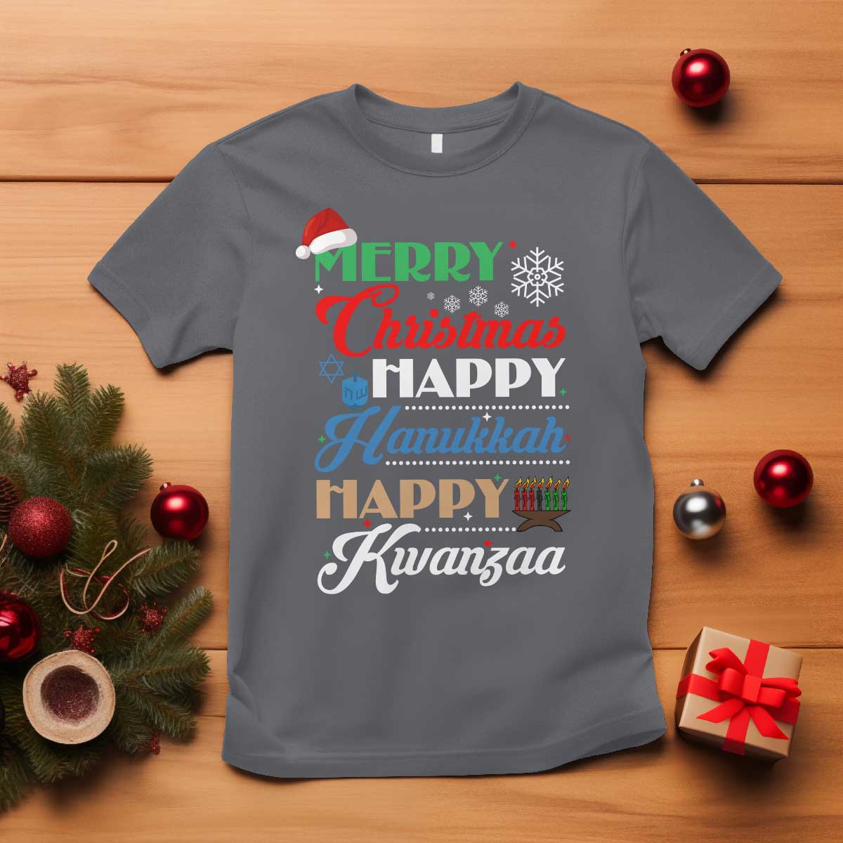 Funny Christmas Hanukkah Kwanzaa T Shirt December Holiday Gift TS12 Charcoal Print Your Wear