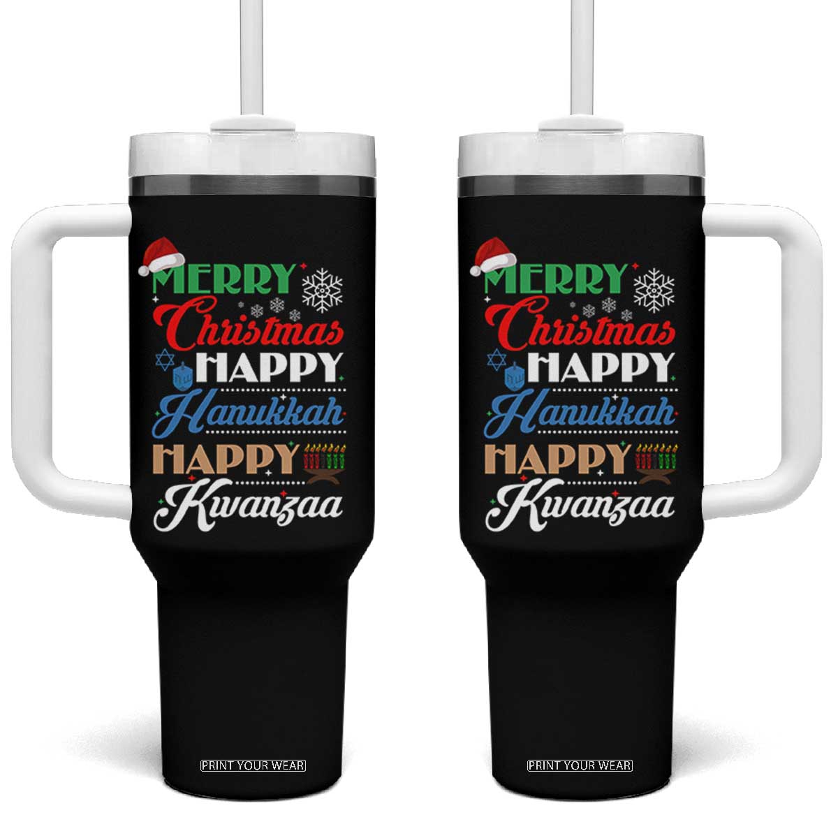 Funny Christmas Hanukkah Kwanzaa Tumbler With Handle December Holiday Gift TS12 One Size: 40 oz Black Print Your Wear