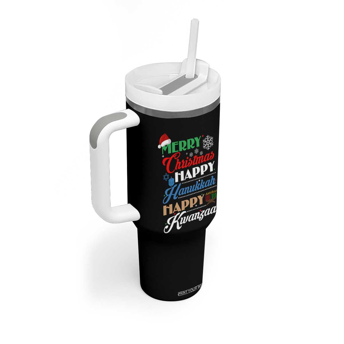 Funny Christmas Hanukkah Kwanzaa Tumbler With Handle December Holiday Gift TS12 Print Your Wear