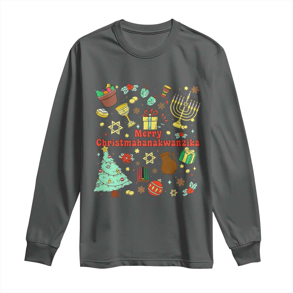 Merry Christmahanakwanzika Long Sleeve Shirt Funny Winter Holiday Gift TS12 Dark Heather Print Your Wear
