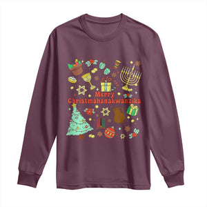 Merry Christmahanakwanzika Long Sleeve Shirt Funny Winter Holiday Gift TS12 Maroon Print Your Wear