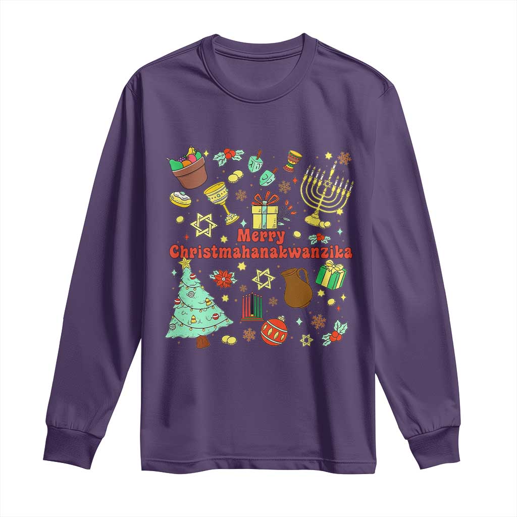 Merry Christmahanakwanzika Long Sleeve Shirt Funny Winter Holiday Gift TS12 Purple Print Your Wear