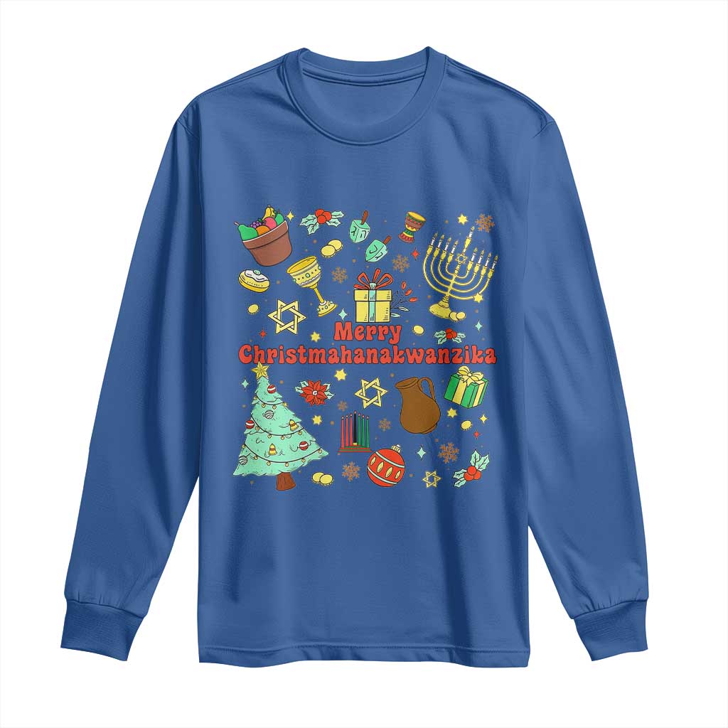 Merry Christmahanakwanzika Long Sleeve Shirt Funny Winter Holiday Gift TS12 Royal Blue Print Your Wear