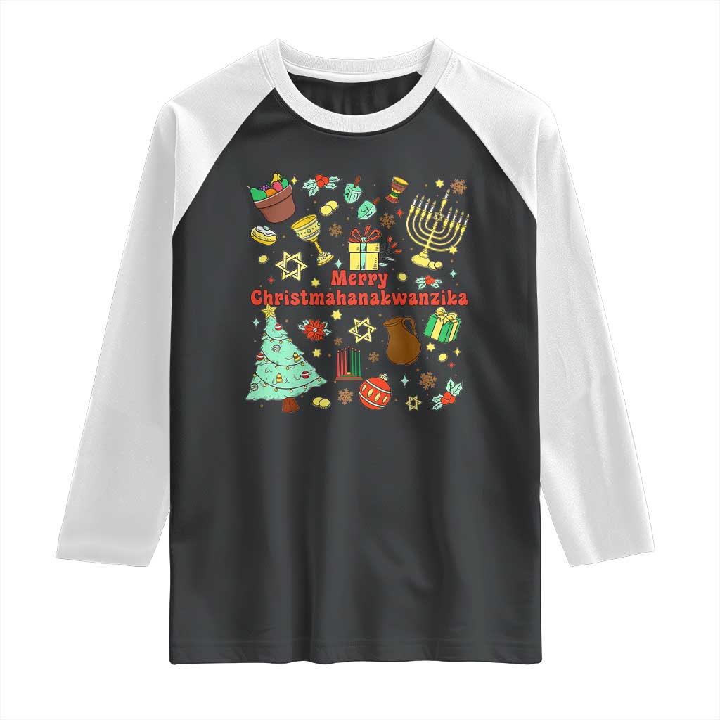 Merry Christmahanakwanzika Raglan Shirt Funny Winter Holiday Gift TS12 Black White Print Your Wear