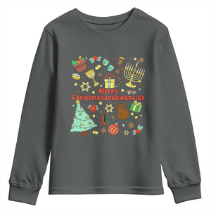 Merry Christmahanakwanzika Youth Sweatshirt Funny Winter Holiday Gift TS12 Dark Heather Print Your Wear
