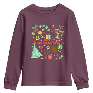 Merry Christmahanakwanzika Youth Sweatshirt Funny Winter Holiday Gift TS12 Maroon Print Your Wear