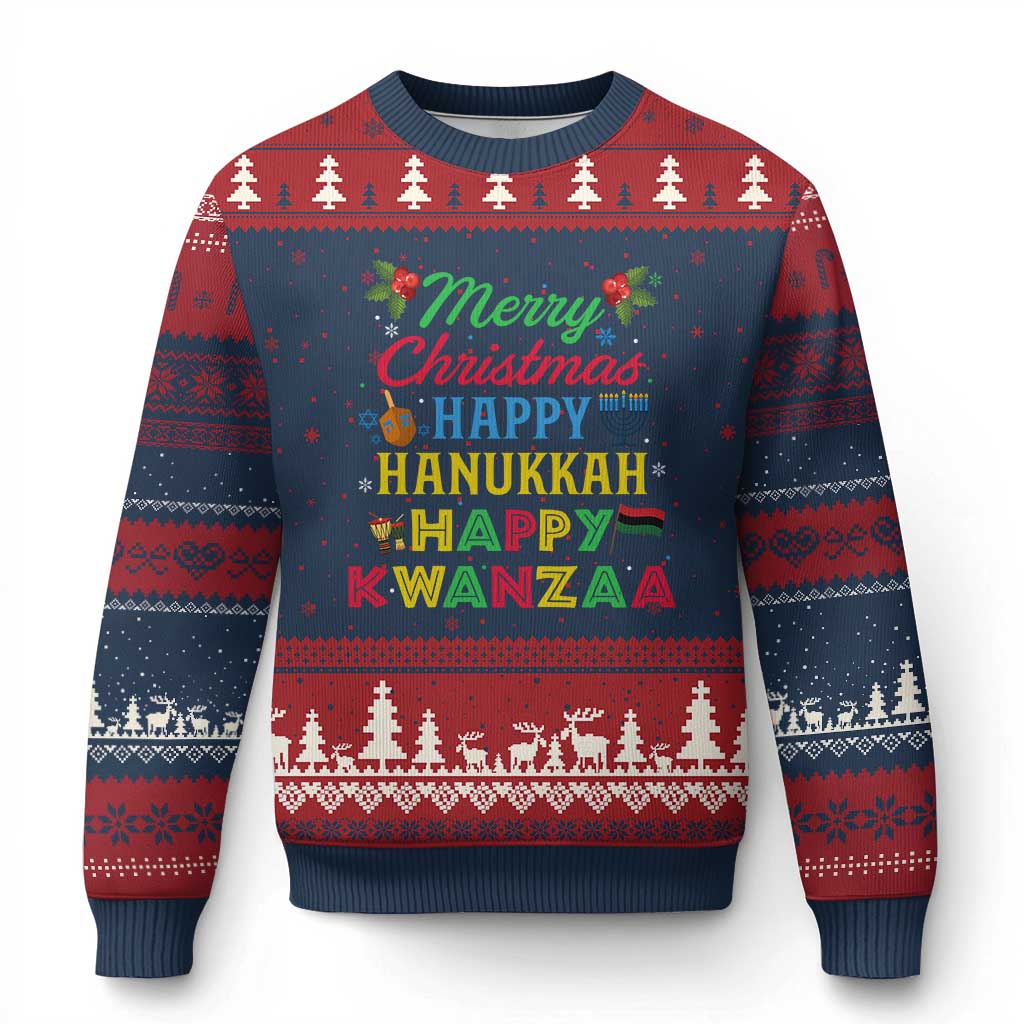 Merry Xmas Hanukkah Kwanzaa Ugly Christmas Sweater Funny Holiday Gift TS12 Navy Red Print Your Wear