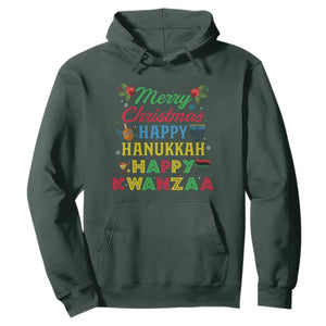Merry Christmas Hanukkah Kwanzaa Hoodie Funny Holiday Gift TS12 Dark Forest Green Print Your Wear