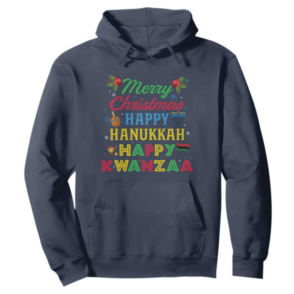 Merry Christmas Hanukkah Kwanzaa Hoodie Funny Holiday Gift TS12 Navy Print Your Wear