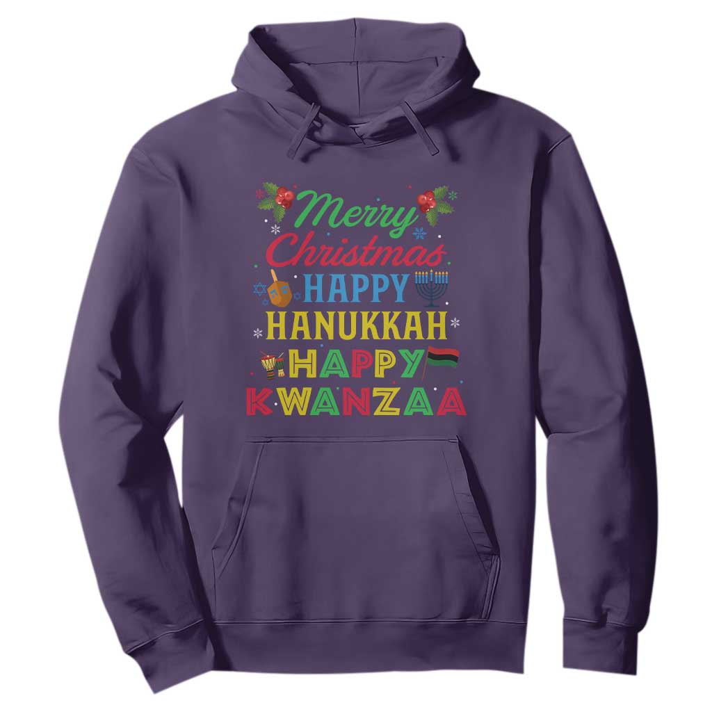 Merry Christmas Hanukkah Kwanzaa Hoodie Funny Holiday Gift TS12 Purple Print Your Wear