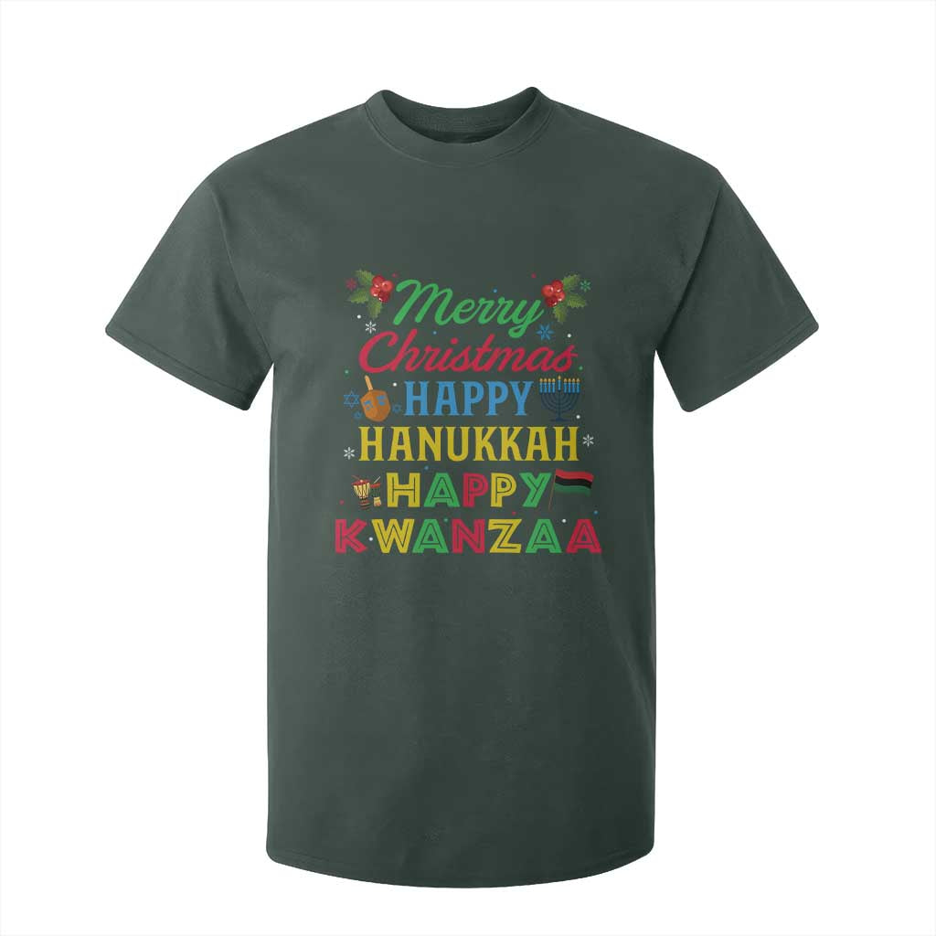 Merry Christmas Hanukkah Kwanzaa T Shirt For Kid Funny Holiday Gift TS12 Dark Forest Green Print Your Wear