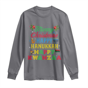 Merry Christmas Hanukkah Kwanzaa Long Sleeve Shirt Funny Holiday Gift TS12 Charcoal Print Your Wear