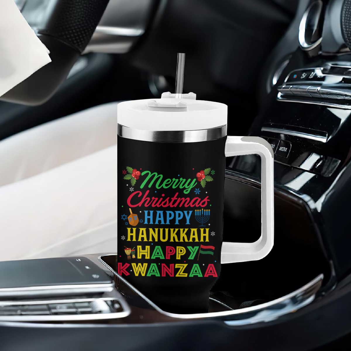 Merry Christmas Hanukkah Kwanzaa Tumbler With Handle Funny Holiday Gift TS12 Print Your Wear