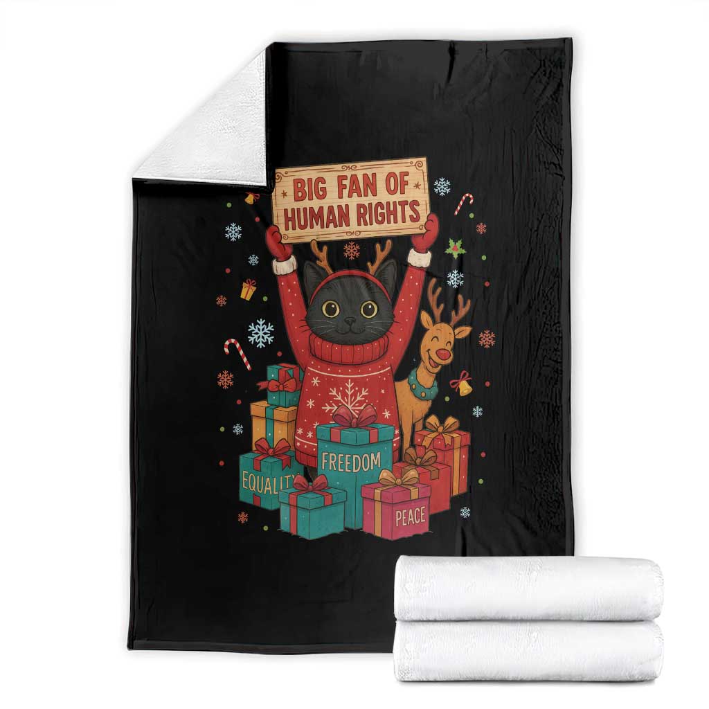 Cute Santa Cat Big Fan Of Human Rights Throw Blanket Christmas Supporters TS12 Black Print Your Wear