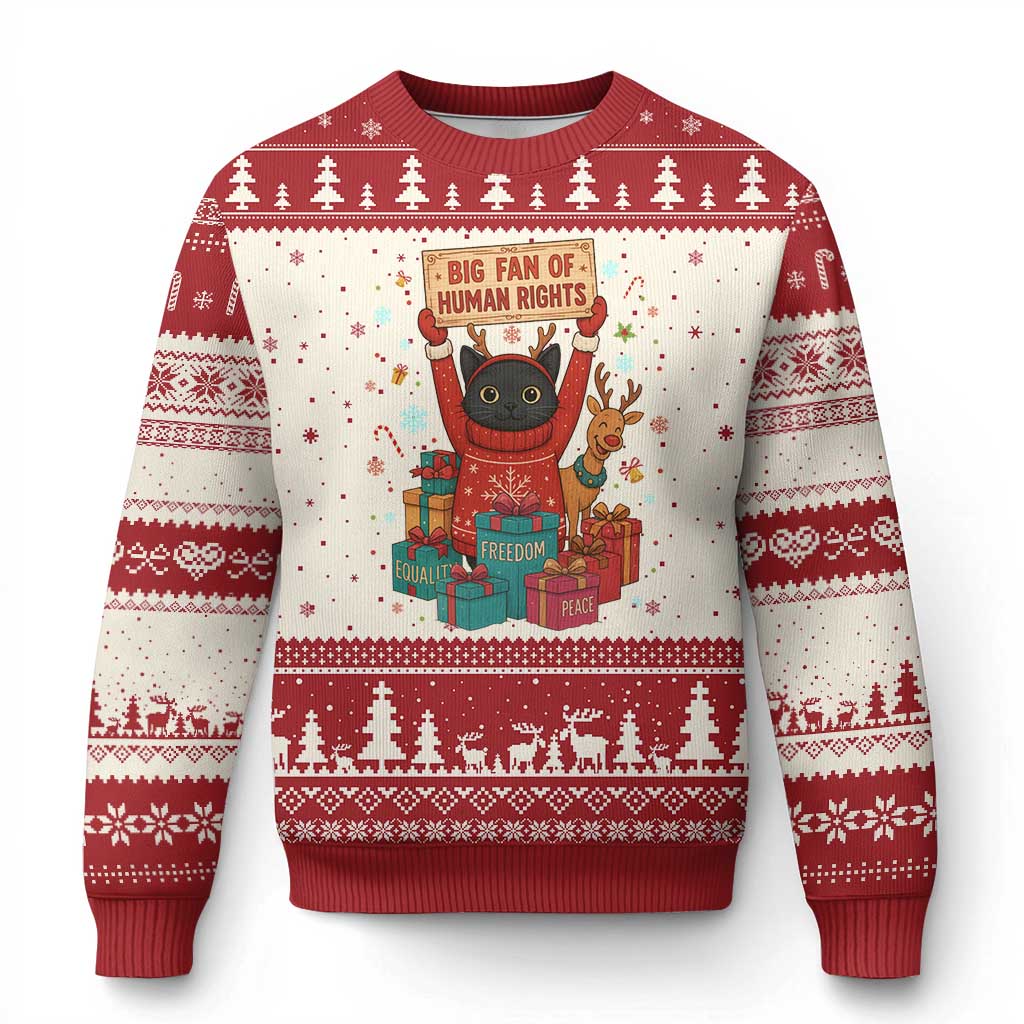 Cute Santa Cat Big Fan Of Human Rights Ugly Christmas Sweater Xmas Supporters TS12 Beige Red Print Your Wear