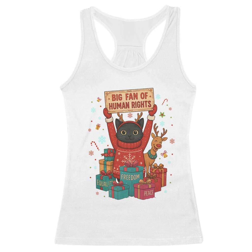 Cute Santa Cat Big Fan Of Human Rights Racerback Tank Top Christmas Supporters TS12 White Print Your Wear