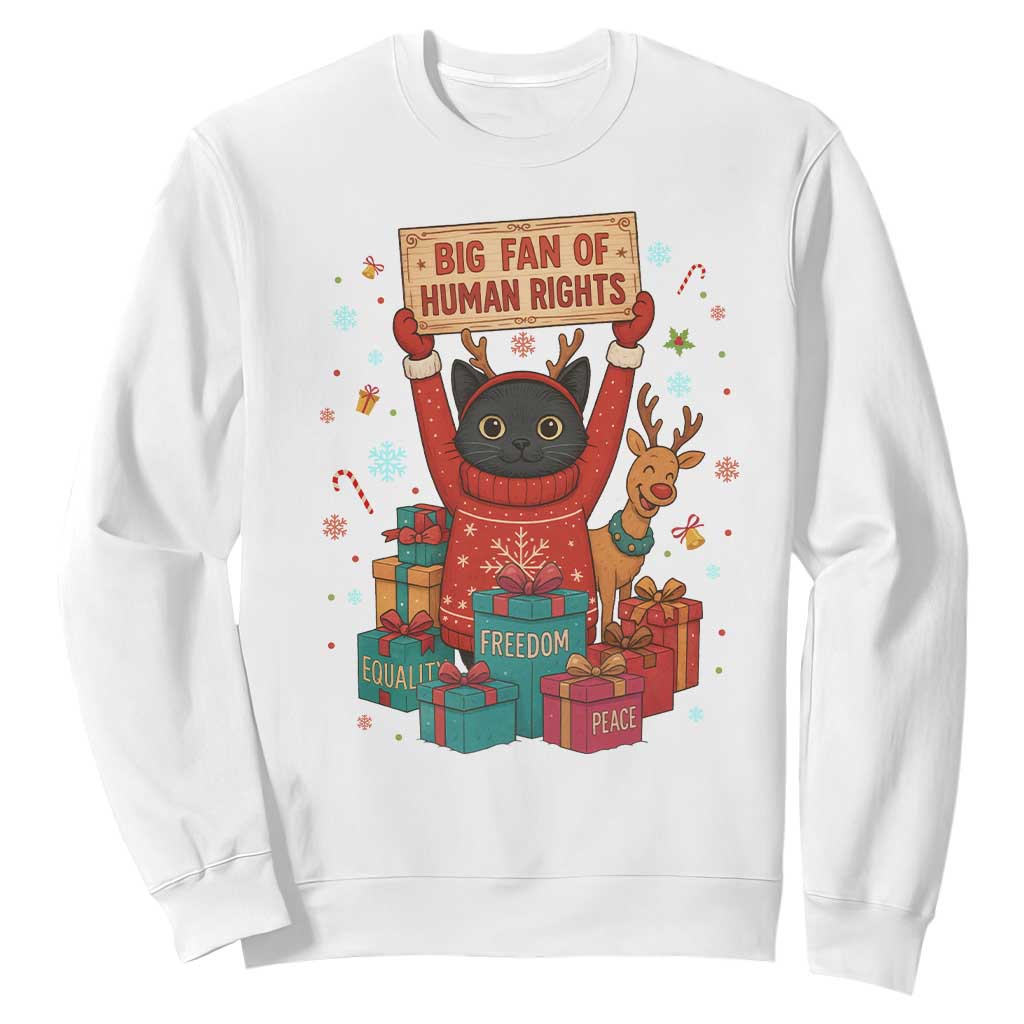 Cute Santa Cat Big Fan Of Human Rights Sweatshirt Christmas Supporters TS12 White Print Your Wear