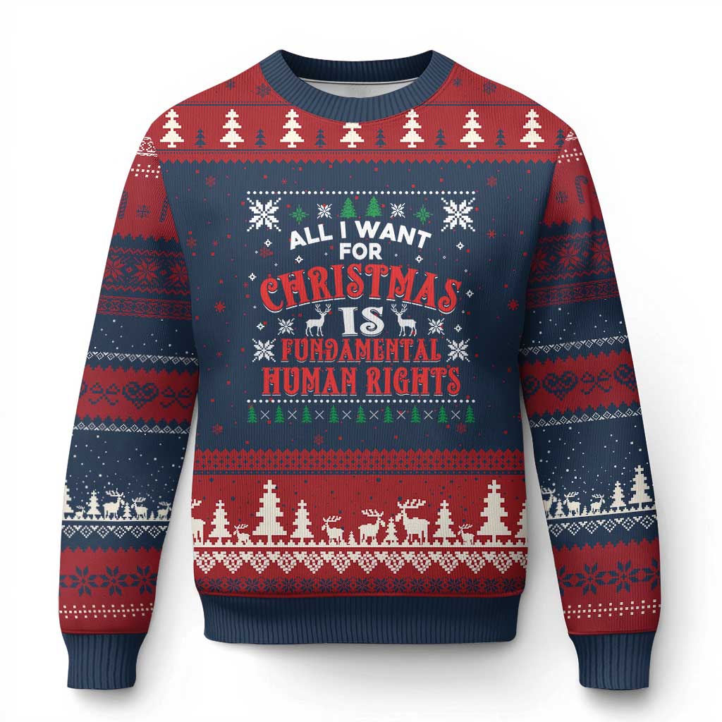 Xmas Gift For Fundamental Human Rights Supporters Ugly Christmas Sweater TS12 Navy Red Print Your Wear