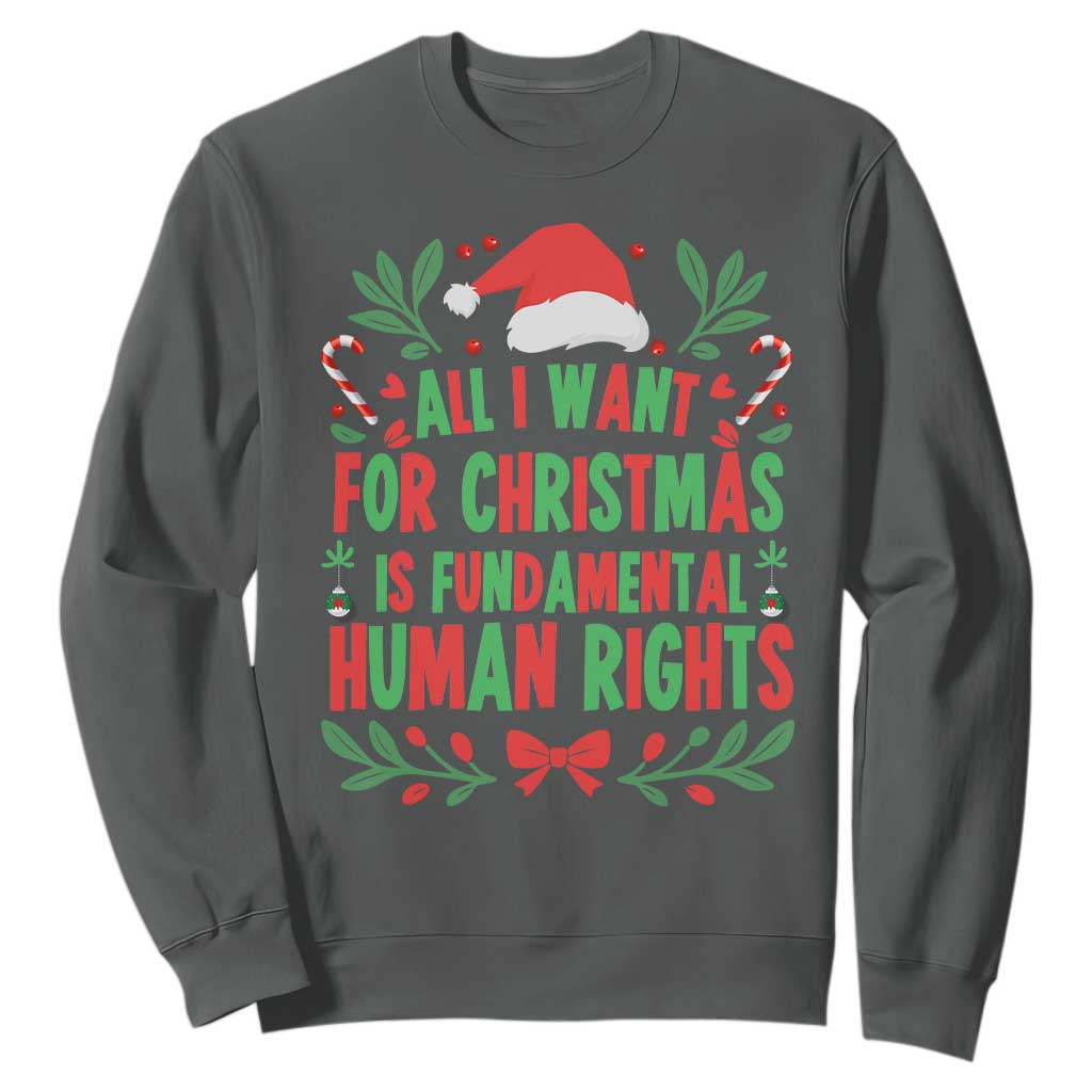All I Want For Christmas Is Fundamental Human Rights Sweatshirt Pro Democracy Xmas Gift TS12 Dark Heather Print Your Wear