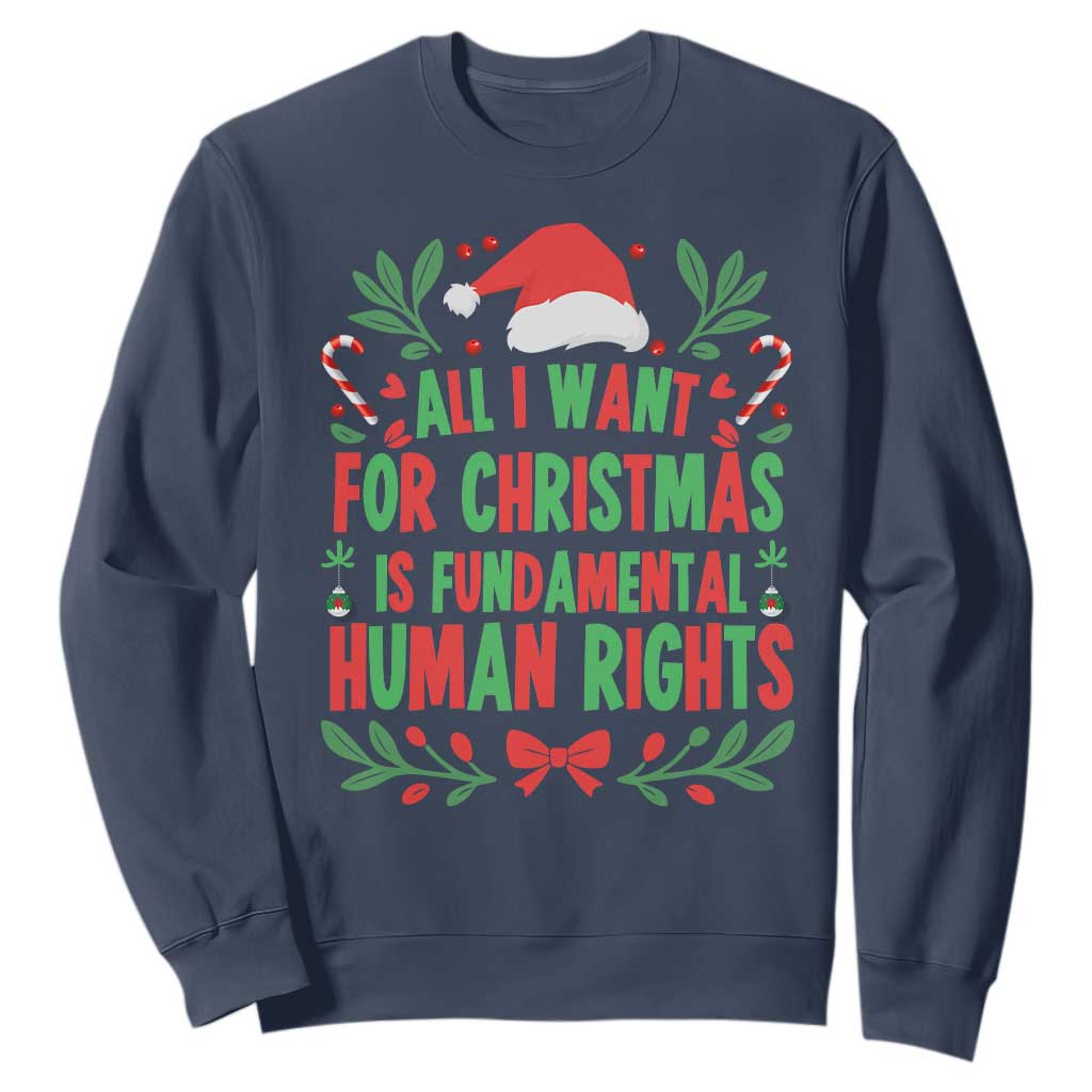 All I Want For Christmas Is Fundamental Human Rights Sweatshirt Pro Democracy Xmas Gift TS12 Navy Print Your Wear
