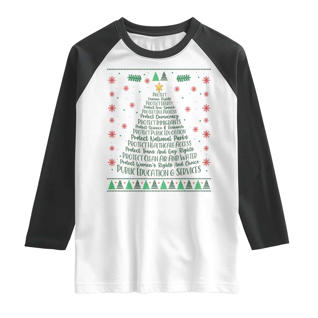 Ugly Activist Christmas Tree Raglan Shirt Human Rights Xmas Gift TS12 White Black Print Your Wear