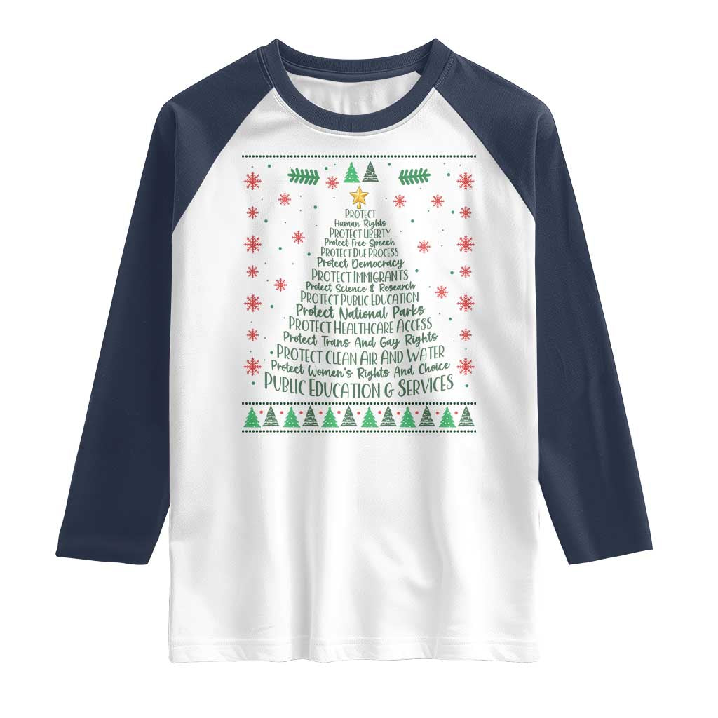 Ugly Activist Christmas Tree Raglan Shirt Human Rights Xmas Gift TS12 White Navy Print Your Wear