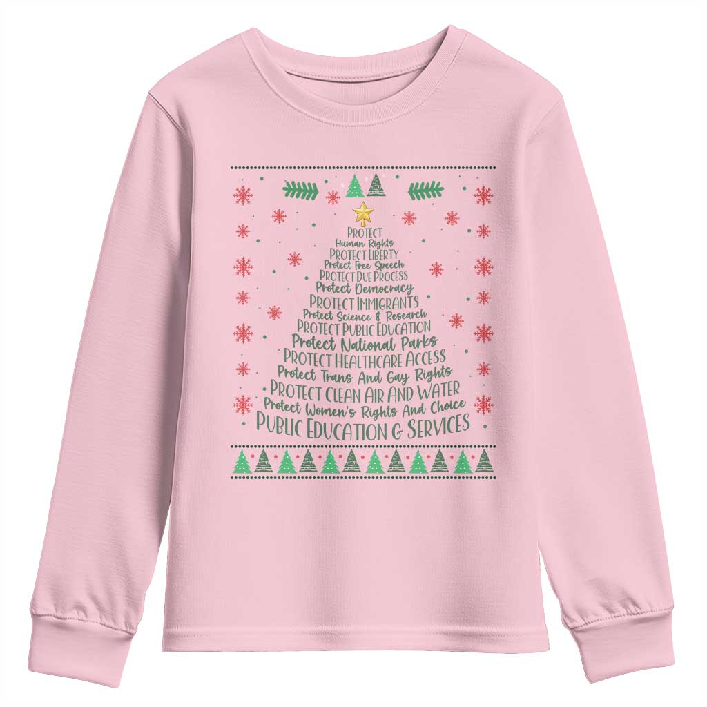 Ugly Activist Christmas Tree Youth Sweatshirt Human Rights Xmas Gift TS12 Light Pink Print Your Wear